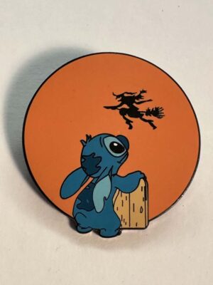 Fantasy Pin Stitch looking up at moon with a witch crossing le100.