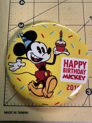 Happy Birthday Mickey button commemorating Mickey Mouse's 90th birthday.