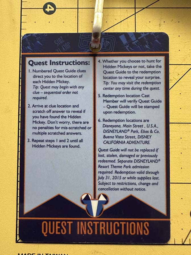 Disneyland 60th Anniversary "Diamond Celebration" Quest Card and Lanyard - Image 2
