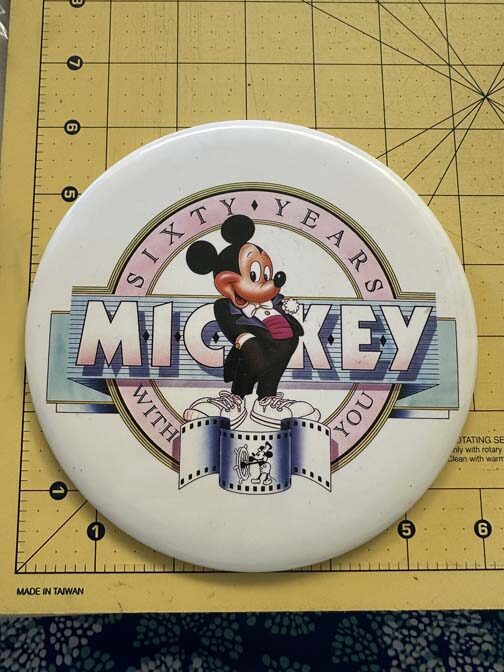 1980s Disney "Sixty Years With You" Mickey Mouse jumbo button