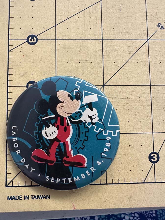 1989 Labor Day button featuring Mickey Mouse