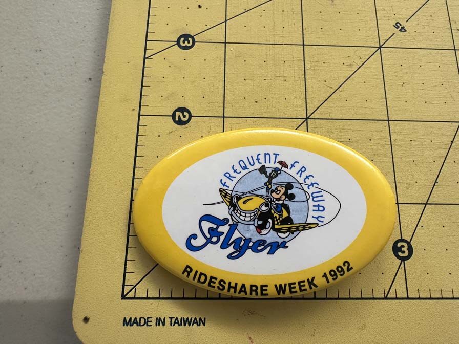 1992 Disney Mickey Frequent Freeway Flyer button