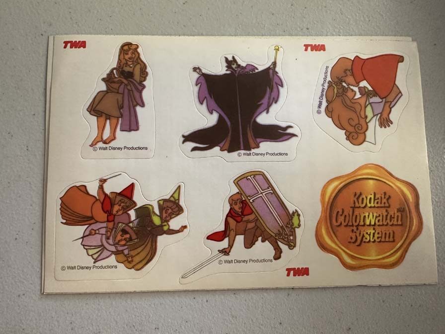 1986 Disney Sleeping Beauty TWA sticker sheet