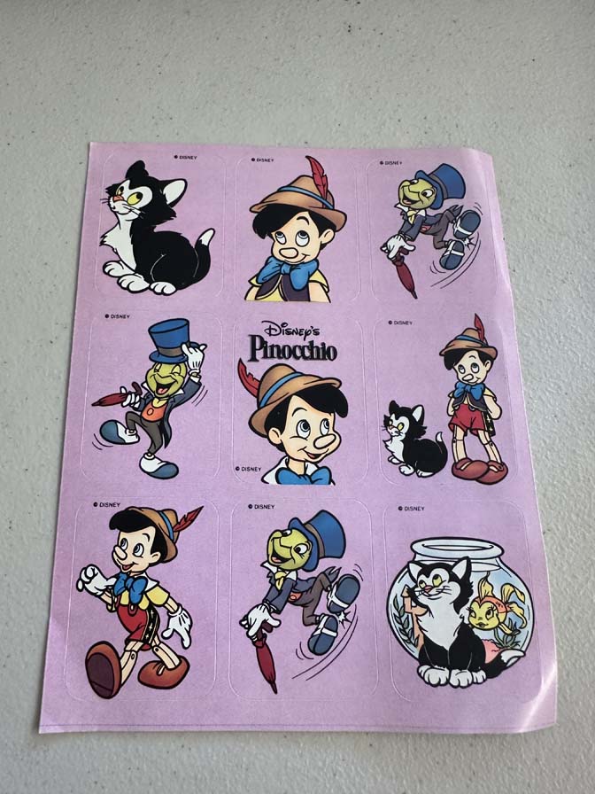 Vintage Disney's Pinocchio stickers