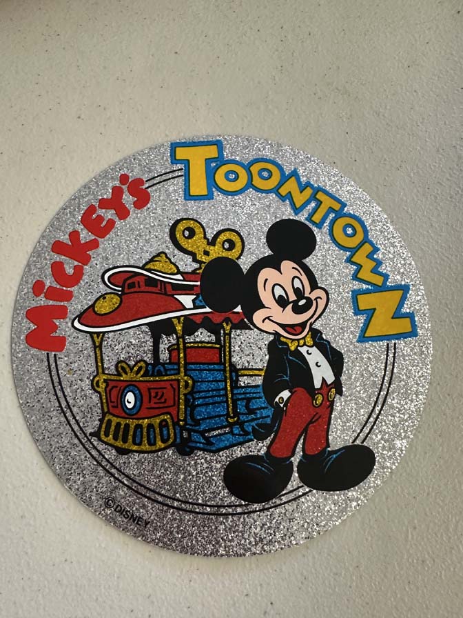 vintage Disney Mickey's Toontown decal sticker featuring a glittery silver background