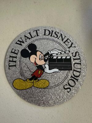 Vintage Walt Disney Studios Mickey Mouse decal with silver glitter
