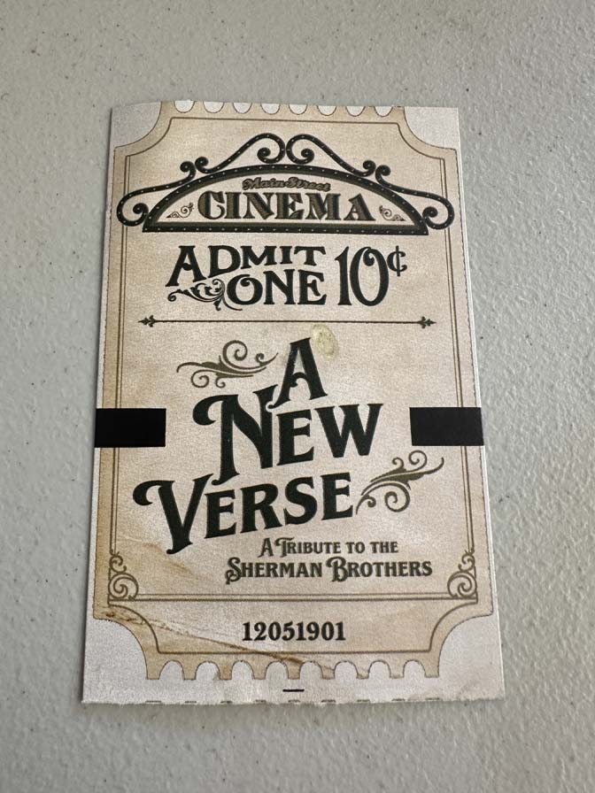Commemorative ticket from the Main Street Cinema at Disneyland