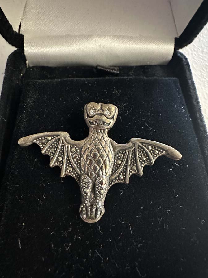 2009 limited edition "Haunted Mansion O'Pin House" sterling silver and marcasite bat pin from the Disneyland Resort