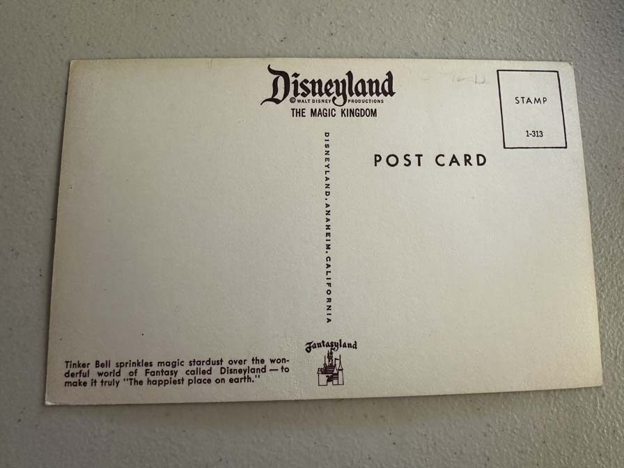 Vintage 1960s Walt Disney Productions souvenir postcard featuring Tinker Bell sprinkling pixie dust - Image 2