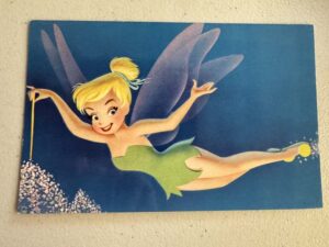 Vintage Disney postcard likely from the 1960s or 1970s featuring Tinker Bell