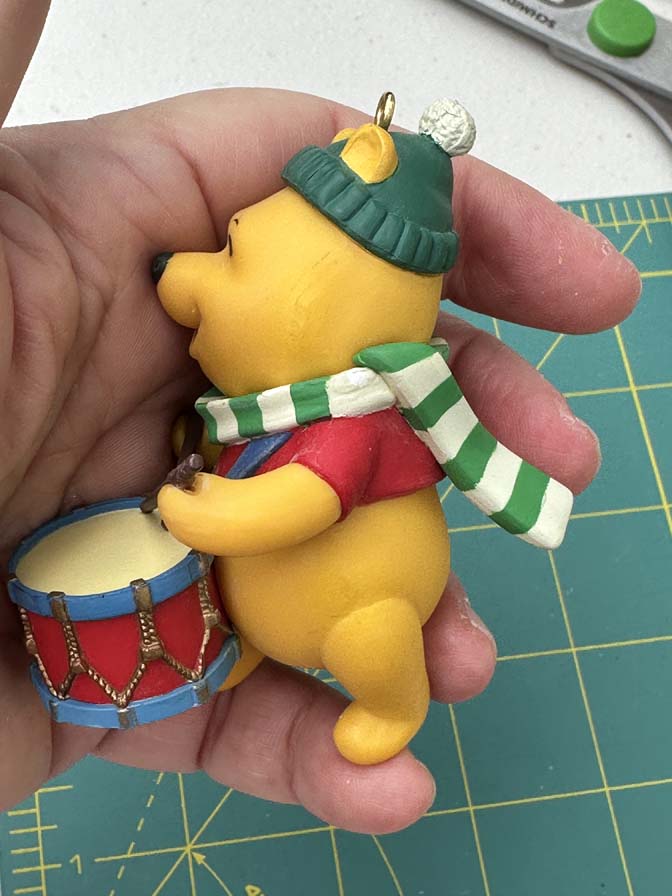 vintage Grolier Disney Christmas Magic ornament featuring Winnie the Pooh playing a drum. - Image 2