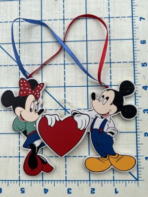 Mickey and Minnie Mouse wooden ornament