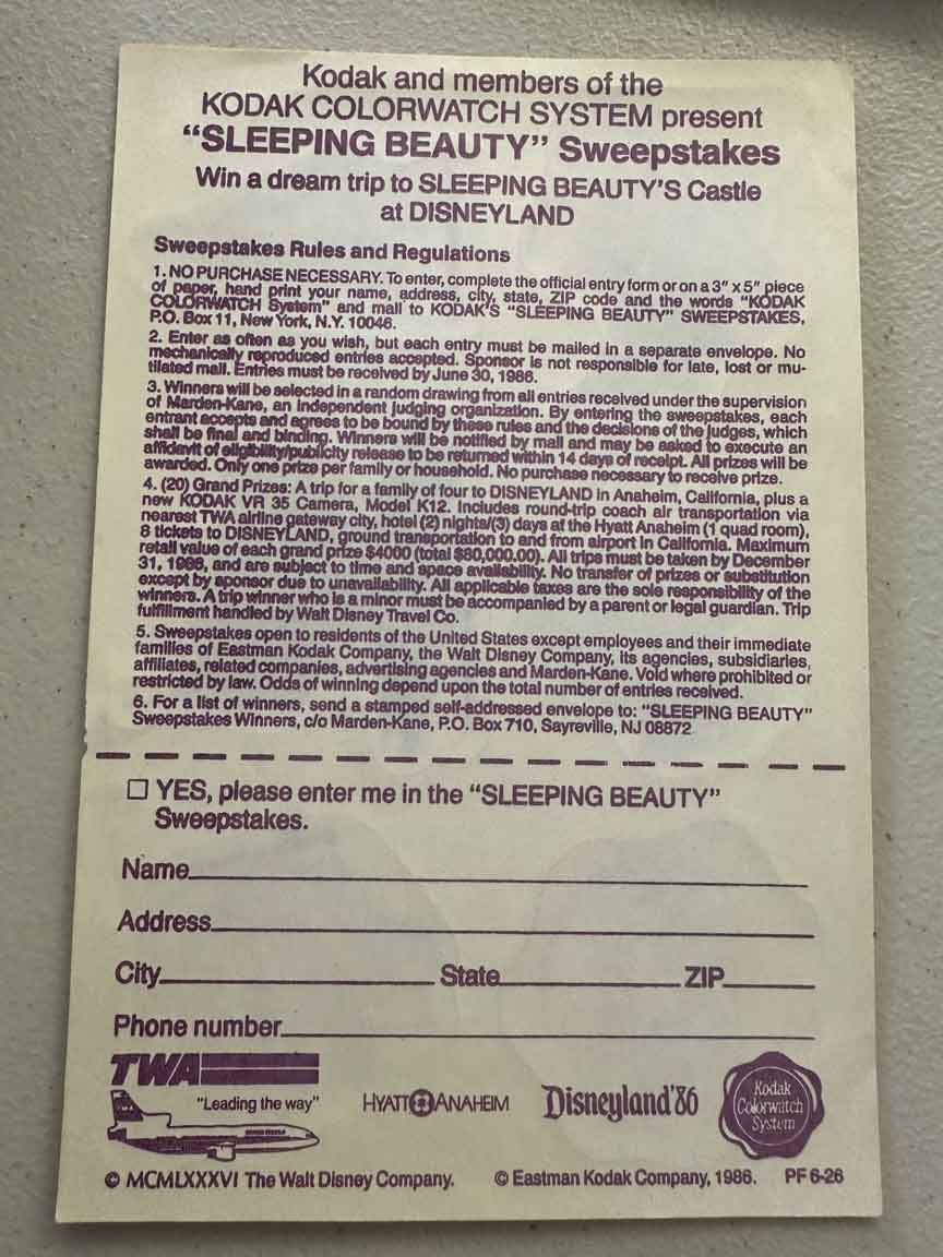 1986 Disney Sleeping Beauty TWA sticker sheet - Image 2