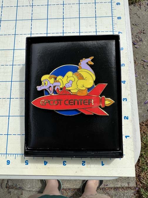 Disney jumbo pin features Figment riding a red Epcot Center rocket - Image 2