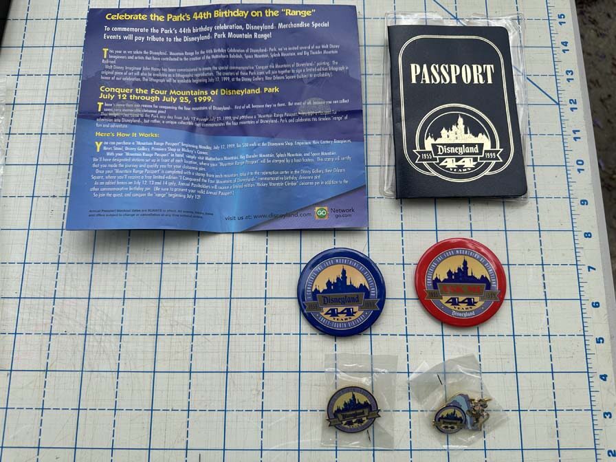 complete 1999 Disneyland 44th Anniversary "Conquering the Mountains" collector's set