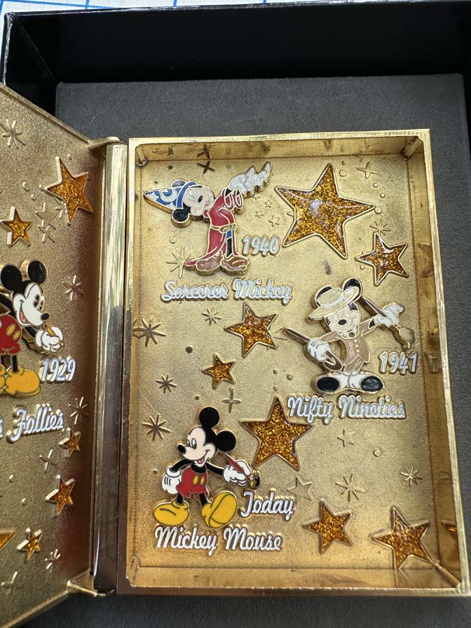 Jumbo pin "The Story of Mickey Mouse Through the Years," featuring Mickey and Minnie Mouse in a classic animation style - Image 7