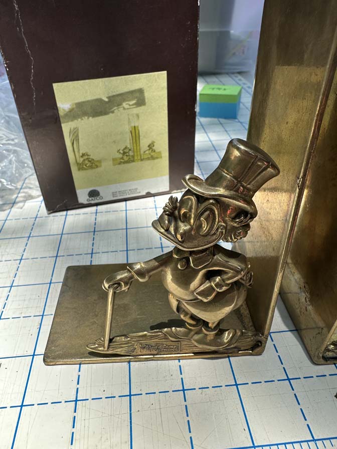 vintage Walt Disney Productions Scrooge McDuck bookends are crafted from solid brass - Image 8