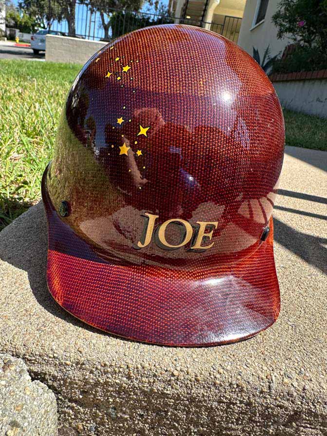 Walt Disney Imagineering (WDI) hard hat, JOE name specifically featuring a red carbon-fiber style finish and Sorcerer Mickey Mouse. - Image 14