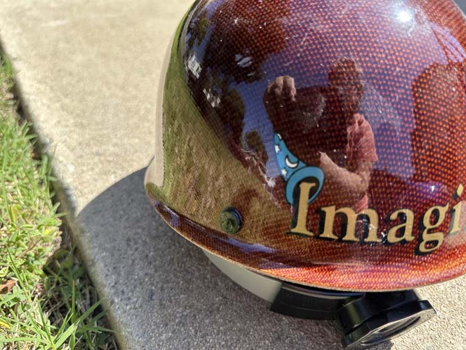 Walt Disney Imagineering (WDI) hard hat, JOE name specifically featuring a red carbon-fiber style finish and Sorcerer Mickey Mouse. - Image 4