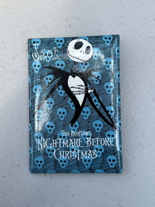 1993 promotional button featuring Jack Skellington from Tim Burton's The Nightmare Before Christmas.