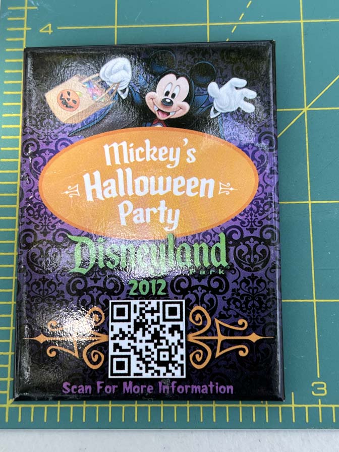 Button commemorating Mickey's Halloween Party at Disneyland from 2012
