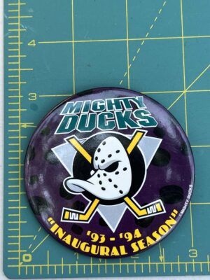 NHL Mighty Ducks souvenir button featuring the team's inaugural season logo from 1993-1994