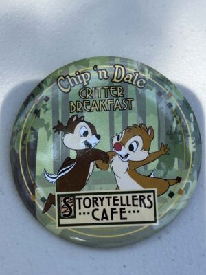 Button from Critter Breakfast event held at Storytellers Cafe